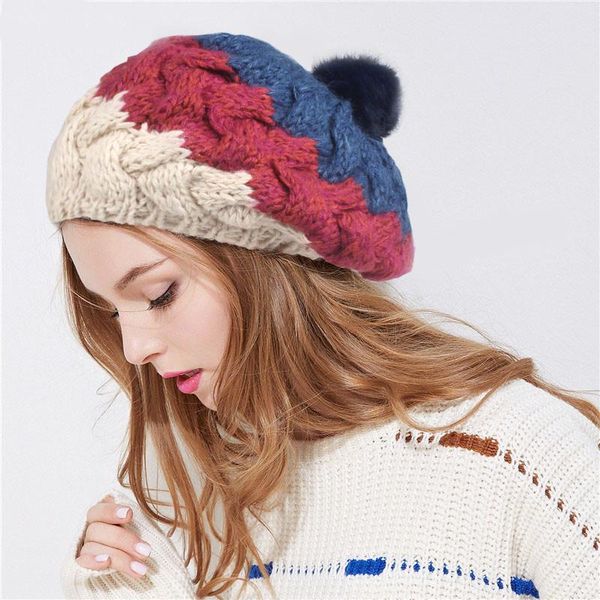 berets girls winter hat knitted beret fashion women beanie with fur pompom cap for, Blue;gray
berets girls winter hat knitted beret fashion women beanie with fur pompom cap for, Blue;gray