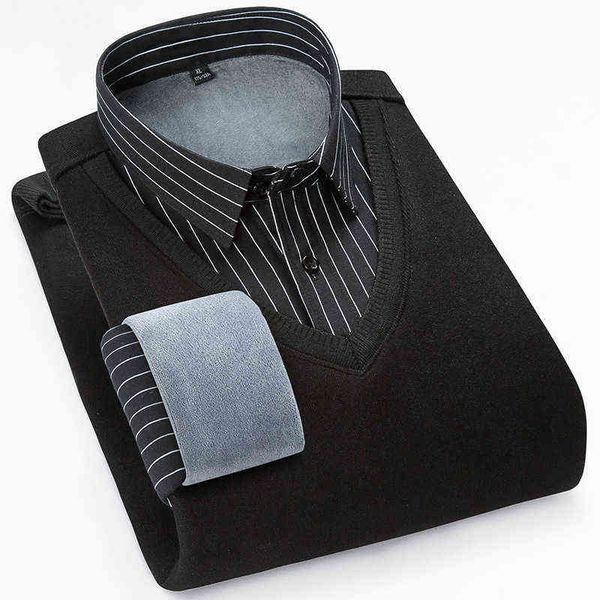 groom shirt plush thickened fake two warm shirts men's middle-aged and elderly pullover sweater busins casual stripe stitching shirt, Black
groom shirt plush thickened fake two warm shirts men's middle-aged and elderly pullover sweater busins casual stripe stitching shirt, Black