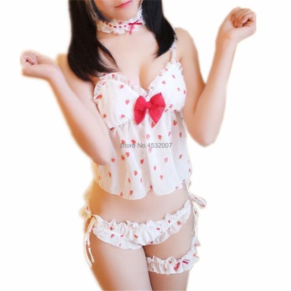 bras sets womens strawberry lingerie set lolita japanese cute chemise v neck strap sleepwear kawaii underwear, Red;black
bras sets womens strawberry lingerie set lolita japanese cute chemise v neck strap sleepwear kawaii underwear, Red;black