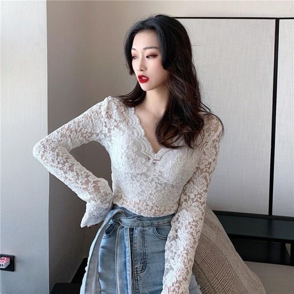 women's blouses & shirts v-neck western style lace shirt goddess temperament early autumn elegant slim fit inner wear long sleeve botto, White
women's blouses & shirts v-neck western style lace shirt goddess temperament early autumn elegant slim fit inner wear long sleeve botto, White