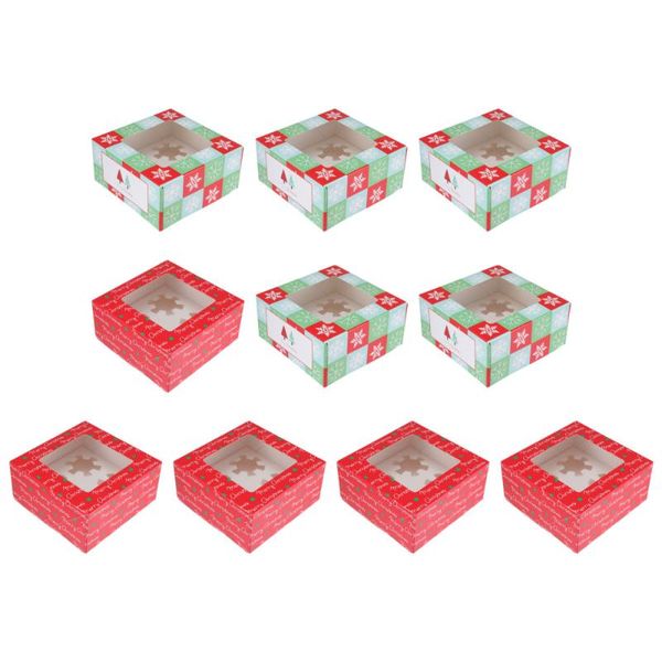 10pcs holiday bakery cupcake boxes christmas container with inserts gift wrap
10pcs holiday bakery cupcake boxes christmas container with inserts gift wrap