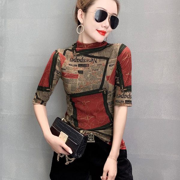 women's t-shirt high collar printed mesh base shirt 2021 spring and summer korean slim fashion foreign style color sleeve, White
women's t-shirt high collar printed mesh base shirt 2021 spring and summer korean slim fashion foreign style color sleeve, White
