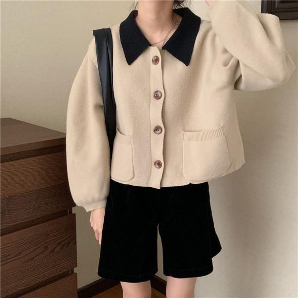 ioose sweet causal retro french colorblock loose knit lapel short women sweater coat women's knits & tees, White
ioose sweet causal retro french colorblock loose knit lapel short women sweater coat women's knits & tees, White