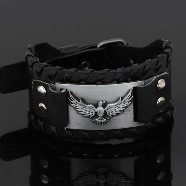 link, chain viking raven leather bracelet jewelry for men women with valknut gift bag, Black
link, chain viking raven leather bracelet jewelry for men women with valknut gift bag, Black