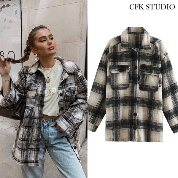 women autumn jacket with plaid print england style outwear coat femme 2021 winter thick casual loose black women's jackets, Black;brown
women autumn jacket with plaid print england style outwear coat femme 2021 winter thick casual loose black women's jackets, Black;brown