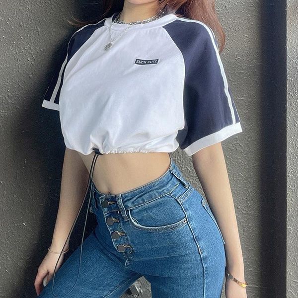 women's t-shirt women y2k fall summer patchwork t shirt short sleeve drawstring streetwear indie side striped hem e girl casual woman t, White
women's t-shirt women y2k fall summer patchwork t shirt short sleeve drawstring streetwear indie side striped hem e girl casual woman t, White