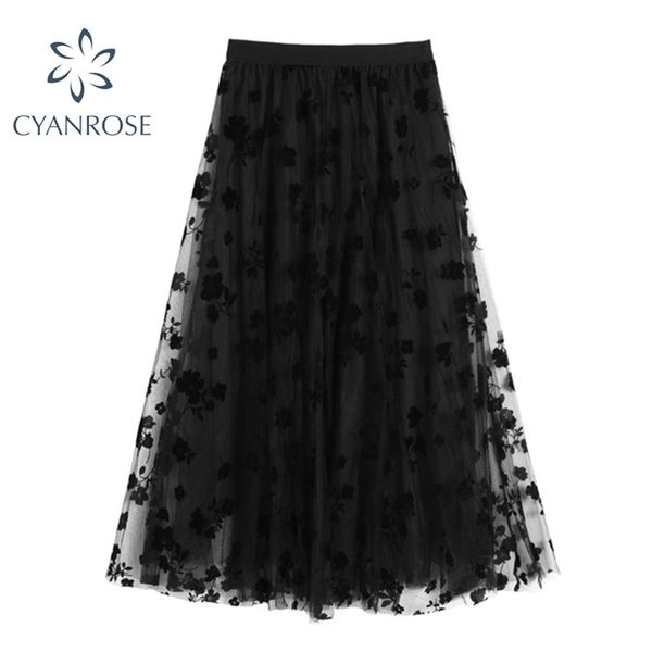 see thrugh black mesh florl print embroidery skirts women tulle fabric retro high waist fluffy clothes female casual loose jupe 210515 
see thrugh black mesh florl print embroidery skirts women tulle fabric retro high waist fluffy clothes female casual loose jupe 210515