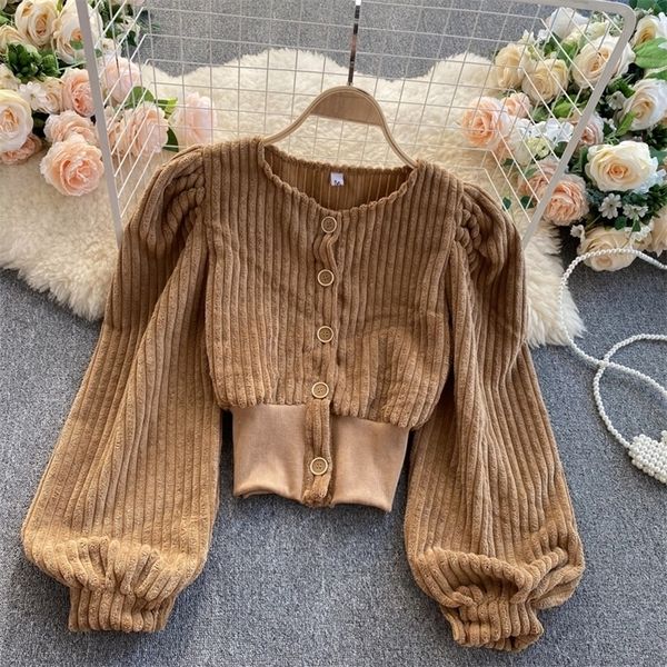 autumn winter women corduroy blouse vintage round neck single breasted long puff sleeve short shirt female fashion new 220311, White
autumn winter women corduroy blouse vintage round neck single breasted long puff sleeve short shirt female fashion new 220311, White