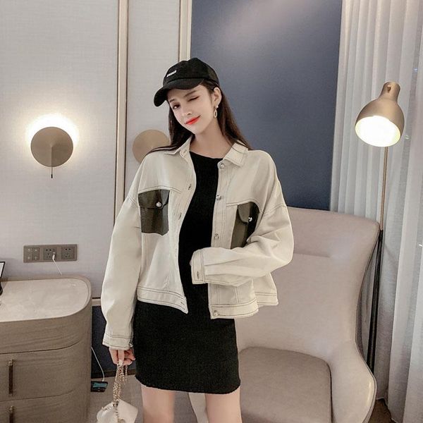 women's jackets fashion short white denim coats for women 2021 autumn ins casual pocket korean loose female jacket outwear, Black;brown
women's jackets fashion short white denim coats for women 2021 autumn ins casual pocket korean loose female jacket outwear, Black;brown