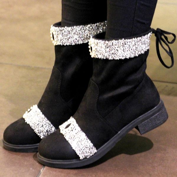 boots girl's bling gem rhinestone embellished ankle sequins women low heels winter plush female back bowtie short botte shoes, Black
boots girl's bling gem rhinestone embellished ankle sequins women low heels winter plush female back bowtie short botte shoes, Black