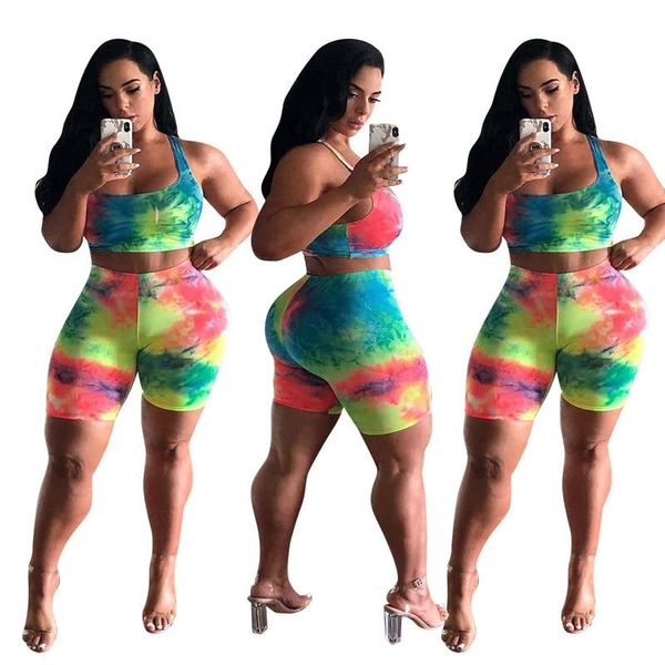 tie dye multi-color sports two piece set fashionable casual print square neck vest and shorts women's dress, White
tie dye multi-color sports two piece set fashionable casual print square neck vest and shorts women's dress, White