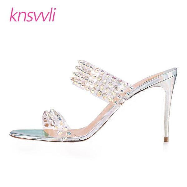 slippers magic color mules high heels sandals women clear pvc one strap summer party shoes woman rivets thin heel, Black
slippers magic color mules high heels sandals women clear pvc one strap summer party shoes woman rivets thin heel, Black