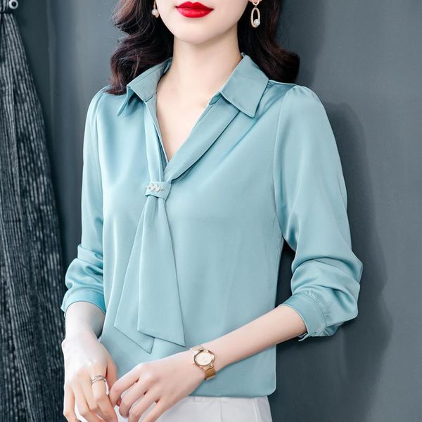 women's blouses & shirts fashion white silk female casual long sleeve blue ladies blusas mujer streetwear elegant solid women q5146
women's blouses & shirts fashion white silk female casual long sleeve blue ladies blusas mujer streetwear elegant solid women q5146