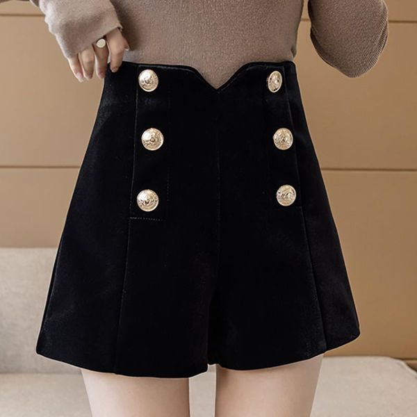 women's shorts fashion double-breasted women autumn golden velvet casual high waist a-line wide leg female winter short feminino, White;black
women's shorts fashion double-breasted women autumn golden velvet casual high waist a-line wide leg female winter short feminino, White;black