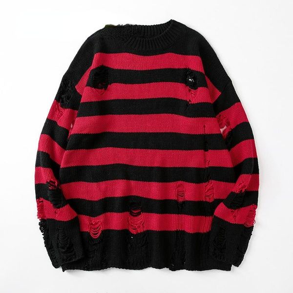 men's sweaters black stripe destroyed ripped sweater men pullover hole knit jumpers oversized sweatshirt harajuku long sleeve, White;black
men's sweaters black stripe destroyed ripped sweater men pullover hole knit jumpers oversized sweatshirt harajuku long sleeve, White;black