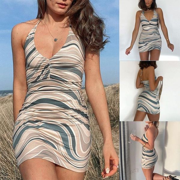 women's swirl water ripple printed v-neck halter slim-fit hip dress khaki casual dresses, Black;gray
women's swirl water ripple printed v-neck halter slim-fit hip dress khaki casual dresses, Black;gray