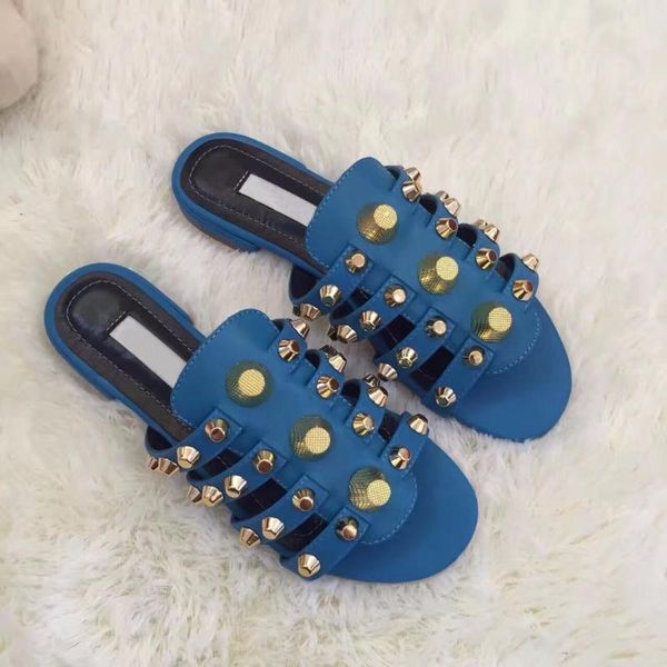 fashion blue smooth leather women straps flat sandals golden studs ladies slip on slippers summer dress shoes, Black
fashion blue smooth leather women straps flat sandals golden studs ladies slip on slippers summer dress shoes, Black