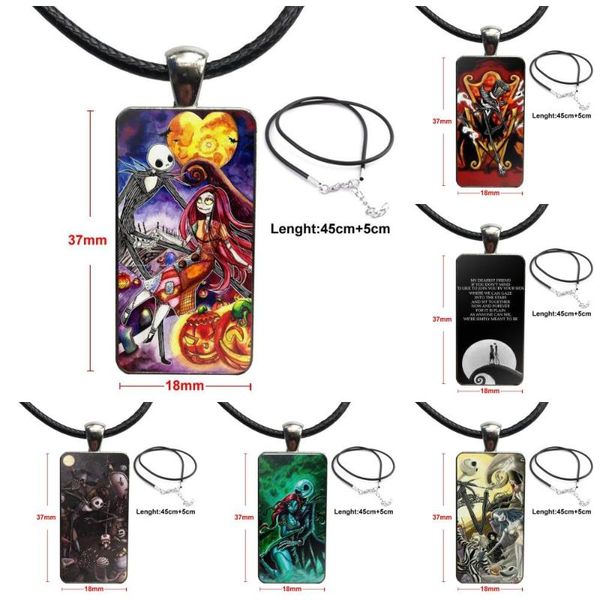 pendant necklaces for women children glass necklace handmade half rectangle artwork sally and jack skellington, Silver
pendant necklaces for women children glass necklace handmade half rectangle artwork sally and jack skellington, Silver