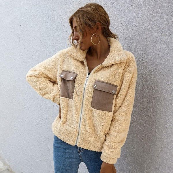 women\u2021s faux shearling jacket beige yellow lapel fleece fuzzy shaggy coat zip up with patchwork thick pockets women's jackets, Black;brown
women\u2021s faux shearling jacket beige yellow lapel fleece fuzzy shaggy coat zip up with patchwork thick pockets women's jackets, Black;brown