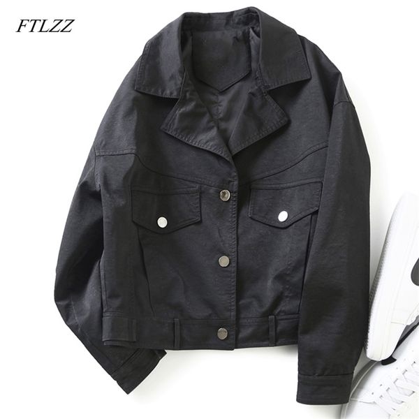 women faux soft leather vintage basic jackets single breasted pu motorcycle black loose female biker coat 210430
women faux soft leather vintage basic jackets single breasted pu motorcycle black loose female biker coat 210430