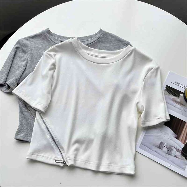 women's t-shirt summer t shirt short sleeve zip design cropped o-neck ladies fahion slim white blusa 4glz
women's t-shirt summer t shirt short sleeve zip design cropped o-neck ladies fahion slim white blusa 4glz
