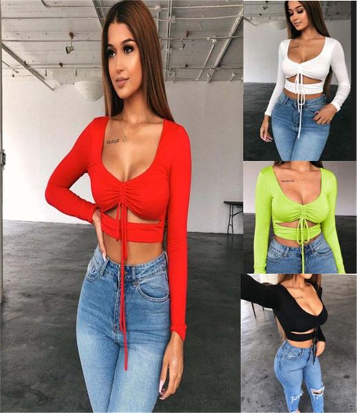 summer women's low cut v-neck drawcord elastic tight binding long sleeve t-shirt, White
summer women's low cut v-neck drawcord elastic tight binding long sleeve t-shirt, White