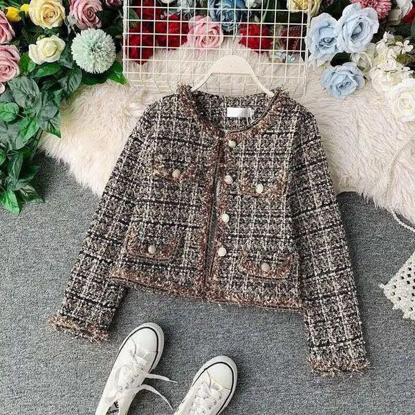 women's jackets vintage fringe plaid cropped tweed jacket women small fragrance long sleeve short coat korean fashion single breasted o, Black;brown
women's jackets vintage fringe plaid cropped tweed jacket women small fragrance long sleeve short coat korean fashion single breasted o, Black;brown
