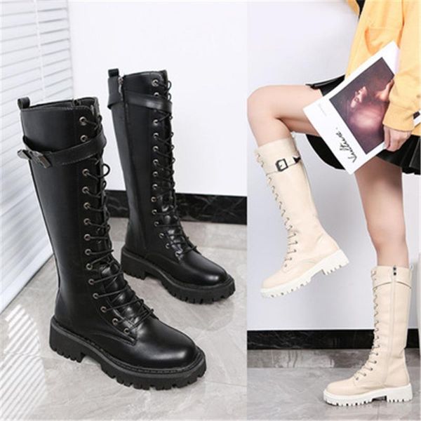 boots long tube knee high women's 2021 autumn winter fashion buckle british knight soft leather lace up shoes black beige 
boots long tube knee high women's 2021 autumn winter fashion buckle british knight soft leather lace up shoes black beige