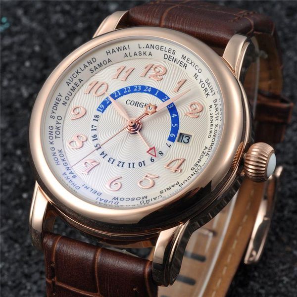 wristwatches corgeut 43mm white dial luxury calender date gold hands gmt automatic men's watch, Slivery;brown
wristwatches corgeut 43mm white dial luxury calender date gold hands gmt automatic men's watch, Slivery;brown