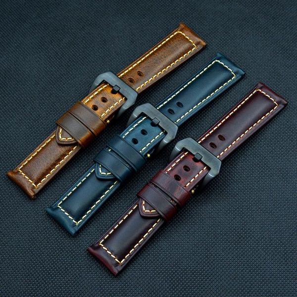 watch bands genuine leather strap watches band 20mm 22mm 24mm 26mm handmade watchbands men women fashion oil wax wristband, Black;brown