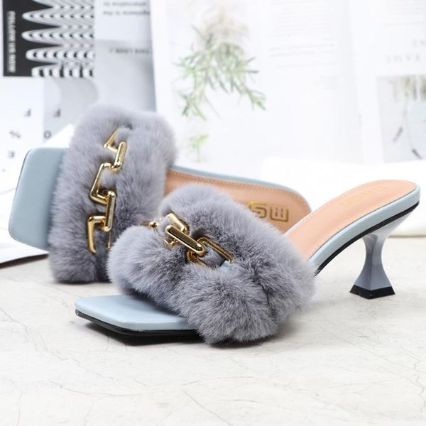 slippers 2021 summer women 6cm high heels slides furry felt mules low metal chain platform hairy outside fur shoes, Black
slippers 2021 summer women 6cm high heels slides furry felt mules low metal chain platform hairy outside fur shoes, Black