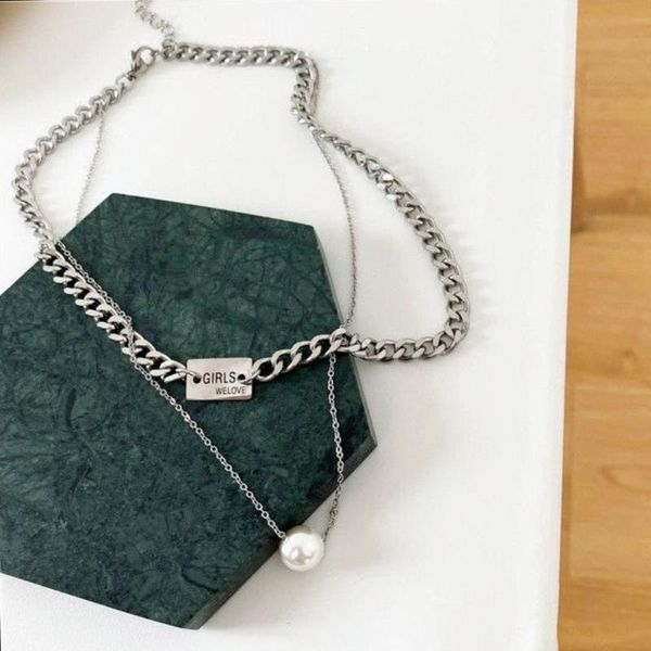 pendant necklaces 2021 european and american ladies party gift titanium steel letter pearl double necklace fashion trend clavicle chain, Silver
pendant necklaces 2021 european and american ladies party gift titanium steel letter pearl double necklace fashion trend clavicle chain, Silver