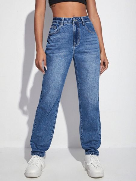 high waist straight leg jeans a1tm#, Blue