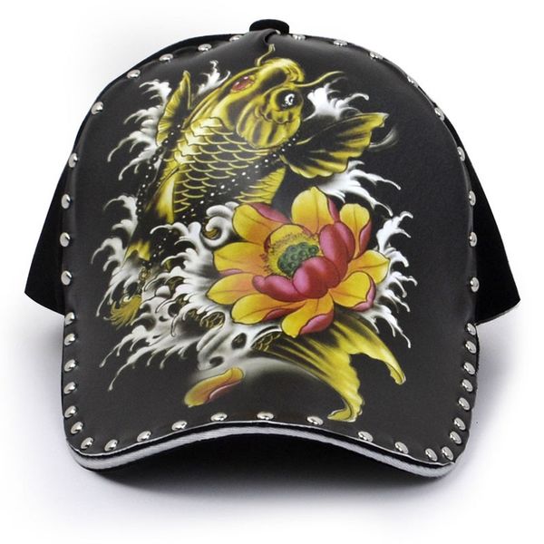 hat men's baseball cap illustration tattoo carp lotus personality fashion street fengda, Blue;gray
hat men's baseball cap illustration tattoo carp lotus personality fashion street fengda, Blue;gray