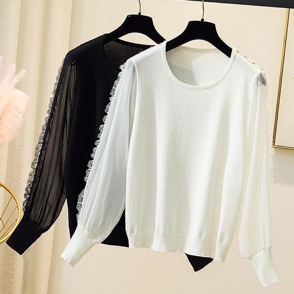women's sweaters autumn chic knit pullover women fashion mesh long sleeve loose plus size jumpers oversize solid femme knitwear, White;black
women's sweaters autumn chic knit pullover women fashion mesh long sleeve loose plus size jumpers oversize solid femme knitwear, White;black