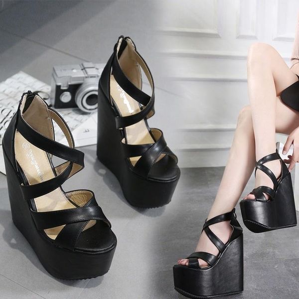 sandals 17 cm high platform wedge shoes black and white strap cross super heel open toe catwalk party
sandals 17 cm high platform wedge shoes black and white strap cross super heel open toe catwalk party