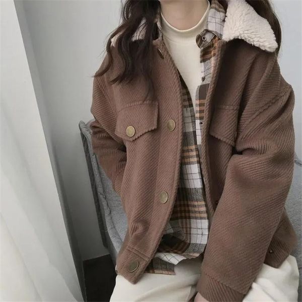 women's wool & blends vintage short woolen coat women fall fashion lambswool lapel long sleeve jacket casual korean style outerwear fem, Black
women's wool & blends vintage short woolen coat women fall fashion lambswool lapel long sleeve jacket casual korean style outerwear fem, Black