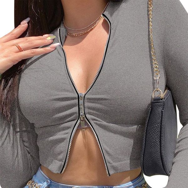women's t-shirt women zipper knitted short long sleeve crew neck solid slim fit club street fashion casual crop cardigan, White
women's t-shirt women zipper knitted short long sleeve crew neck solid slim fit club street fashion casual crop cardigan, White