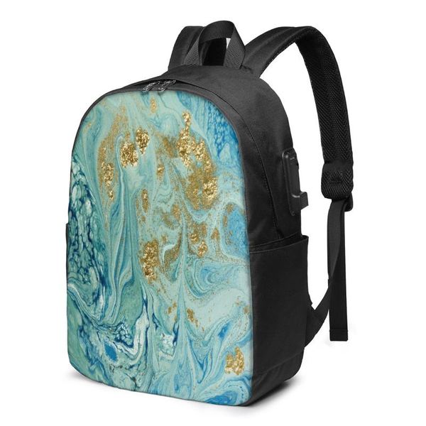 backpack fashion liquid marble background student school bag for boy girl teenager usb charge computer lapback pack