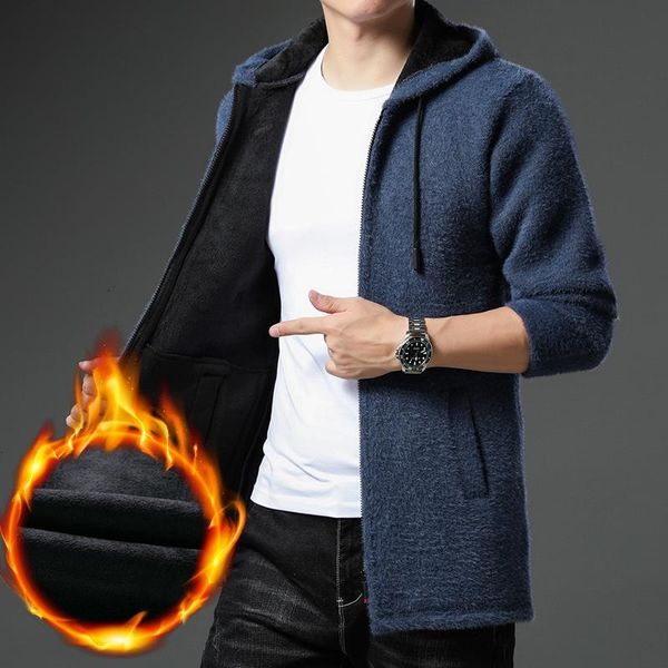 men's sweaters cardigan autumn/winter trench coat medium length jacket fleece thick warm wool slant pocket sweater, White;black 
men's sweaters cardigan autumn/winter trench coat medium length jacket fleece thick warm wool slant pocket sweater, White;black
