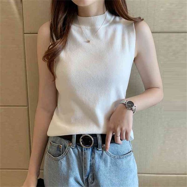 basic half turtleneck white knitted tank women korean fashion sleeveless knitwear vest t-shirt summer lady base tees female 210522
basic half turtleneck white knitted tank women korean fashion sleeveless knitwear vest t-shirt summer lady base tees female 210522
