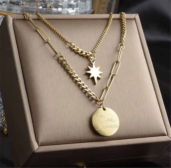 chains 316l stainless steel hip-hop double-layer eight-pointed star non-fading round brand pendant necklace, Silver
chains 316l stainless steel hip-hop double-layer eight-pointed star non-fading round brand pendant necklace, Silver