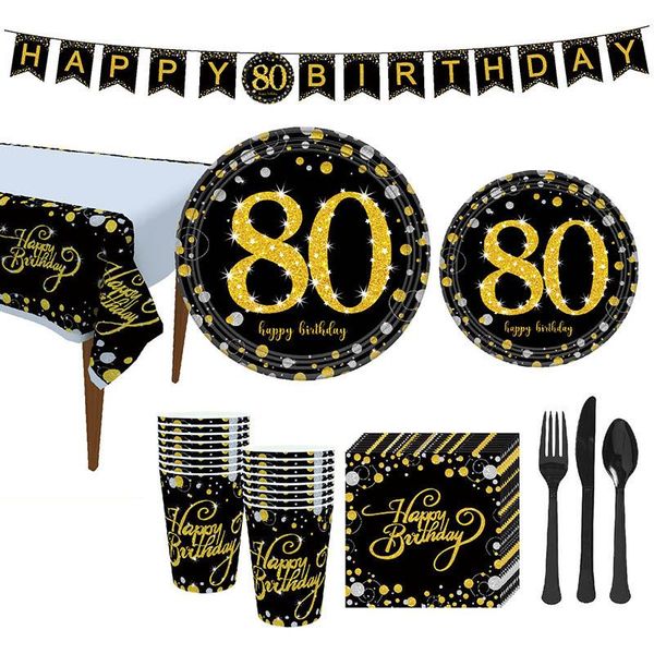 disposable dinnerware 8pcs gold 80 happy birthday tableware paper cups plates napkins banners black aniversarry party decorations adults
disposable dinnerware 8pcs gold 80 happy birthday tableware paper cups plates napkins banners black aniversarry party decorations adults