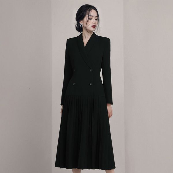 dress autumn elegant black solid plissadas women's dresses long sleeve double breasted collar vintage 9kyc, Black;gray
dress autumn elegant black solid plissadas women's dresses long sleeve double breasted collar vintage 9kyc, Black;gray