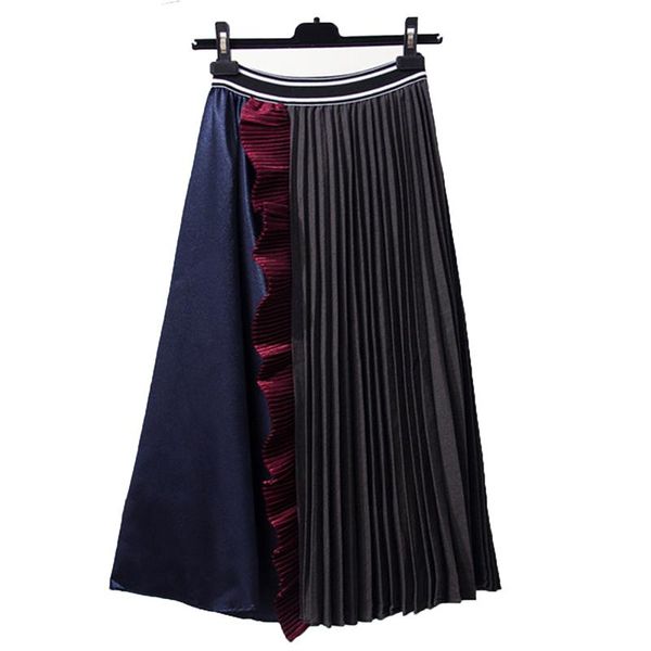 skirts spring summer women long skirt contrast color high waist slim elegant vintage fashion pleated lady re2391, Black 
skirts spring summer women long skirt contrast color high waist slim elegant vintage fashion pleated lady re2391, Black