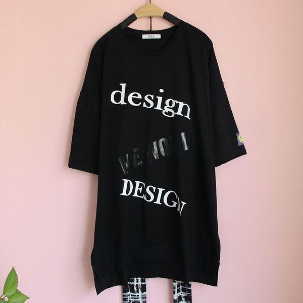 women's t-shirt pink orange yellow white black women irregular t shirt 2021 summer letter printed mixture z784