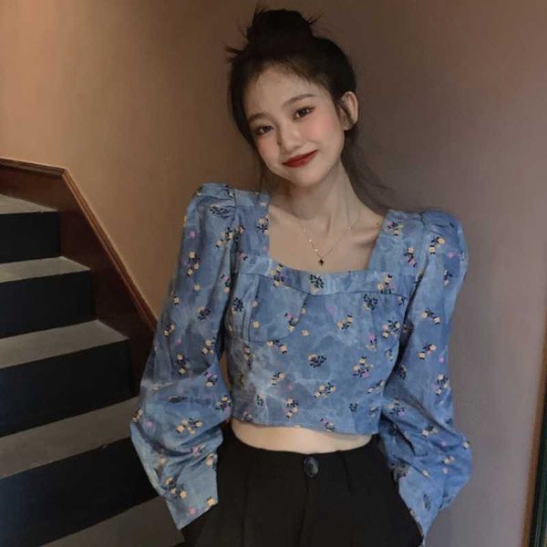 vintage elegant square neck puff long sleeve denim blouse women short fashion floral print blusas de mujer shirts slim 210610, White
vintage elegant square neck puff long sleeve denim blouse women short fashion floral print blusas de mujer shirts slim 210610, White