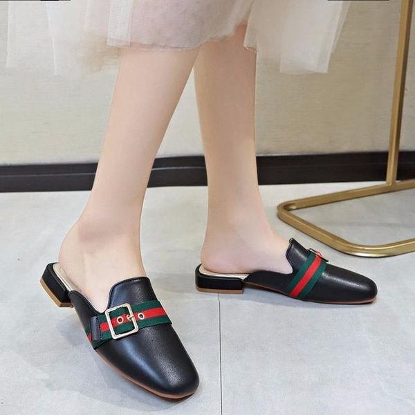 slippers ladies shoes woman mules women 2021 autumn fashion square head low heels leather metal buckle, Black
slippers ladies shoes woman mules women 2021 autumn fashion square head low heels leather metal buckle, Black