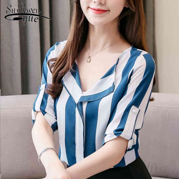 summer fashion v collar women blouse blusas mujer de moda five-point sleeve striped 4531 50 210521, White
summer fashion v collar women blouse blusas mujer de moda five-point sleeve striped 4531 50 210521, White
