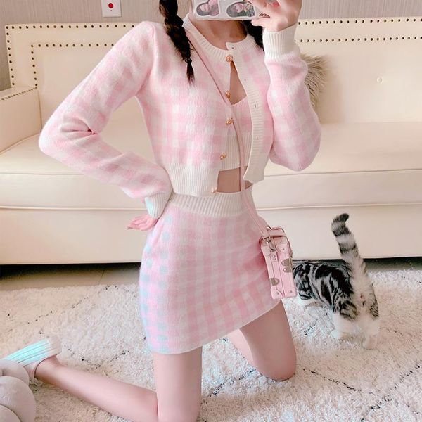 women's sweaters 2021 fall 3pcs set for women fashion knitted suit lady korean kintwear female full sleeve cute kawaii short sweater, White;black
women's sweaters 2021 fall 3pcs set for women fashion knitted suit lady korean kintwear female full sleeve cute kawaii short sweater, White;black